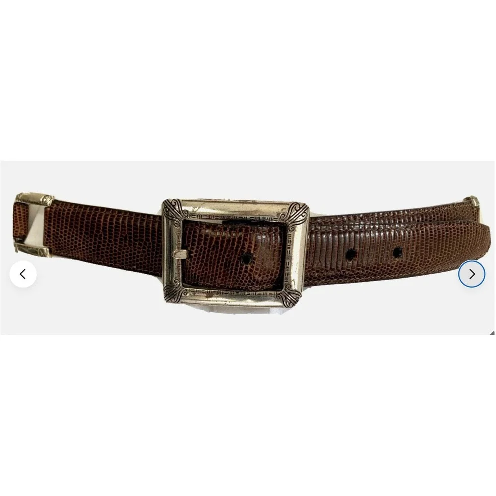 90s Vintage Barbara Co Brown Leather Belt M Silver Western Buckle Gothic Indie